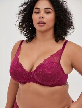 Torrid XO Plunge Push-Up Bra Lace Plus-Size Berry Pink Sz 44B WL331